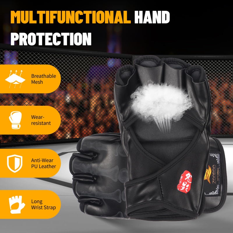 ZooBoo MMA Gloves, Half-Finger Boxing Fight Gloves MMA Mitts with Adjustable Wrist Band UFC Gloves for Sanda Sparring Punching Bag Training (One Size Fits Most) - Image 4